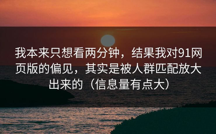 我本来只想看两分钟，结果我对91网页版的偏见，其实是被人群匹配放大出来的（信息量有点大）