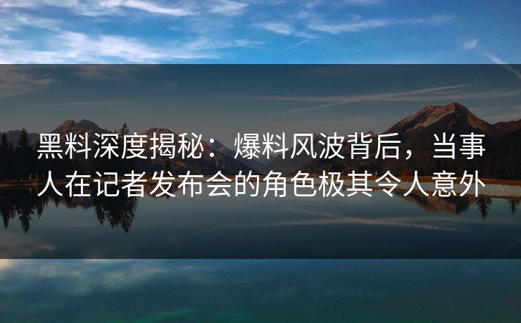 黑料深度揭秘：爆料风波背后，当事人在记者发布会的角色极其令人意外